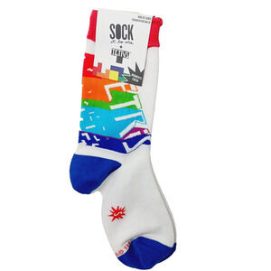 Sock It To Me Crew Women Boy Tetris Block Party Puzzle Game 40yrs White NWT NEW